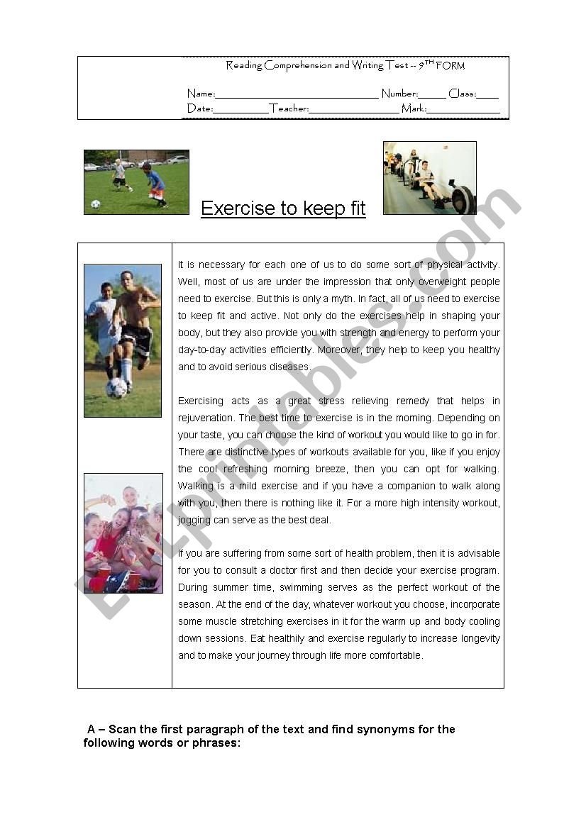 Healthy Life Reading Comprehension ESL Worksheet By Sonia Santos