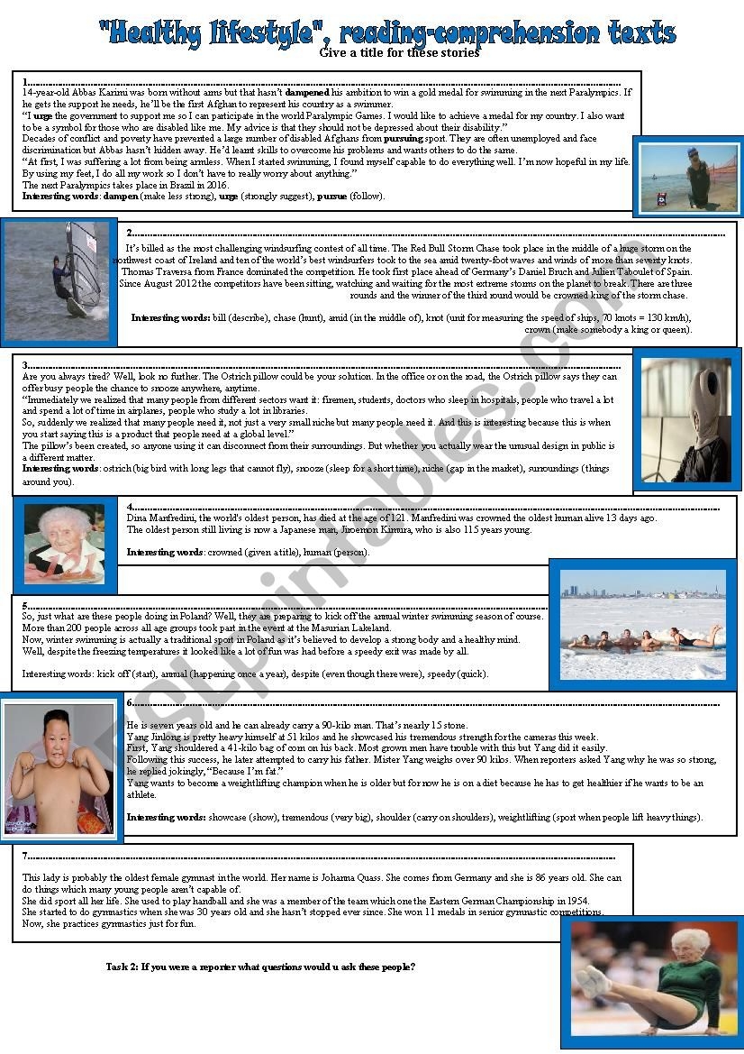 Healthy Lifestyle Reading comprehension Texts ESL Worksheet By Nurikzhan