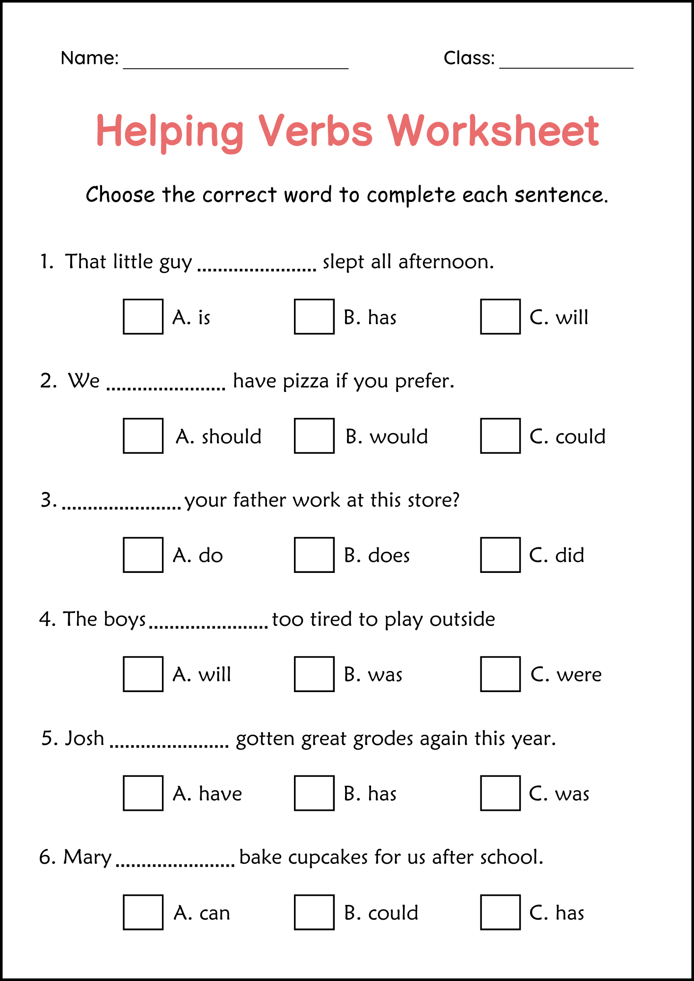 Helping Verbs Grammar Practice Worksheet For Grade 1 Auxiliary Verbs Made By Teachers