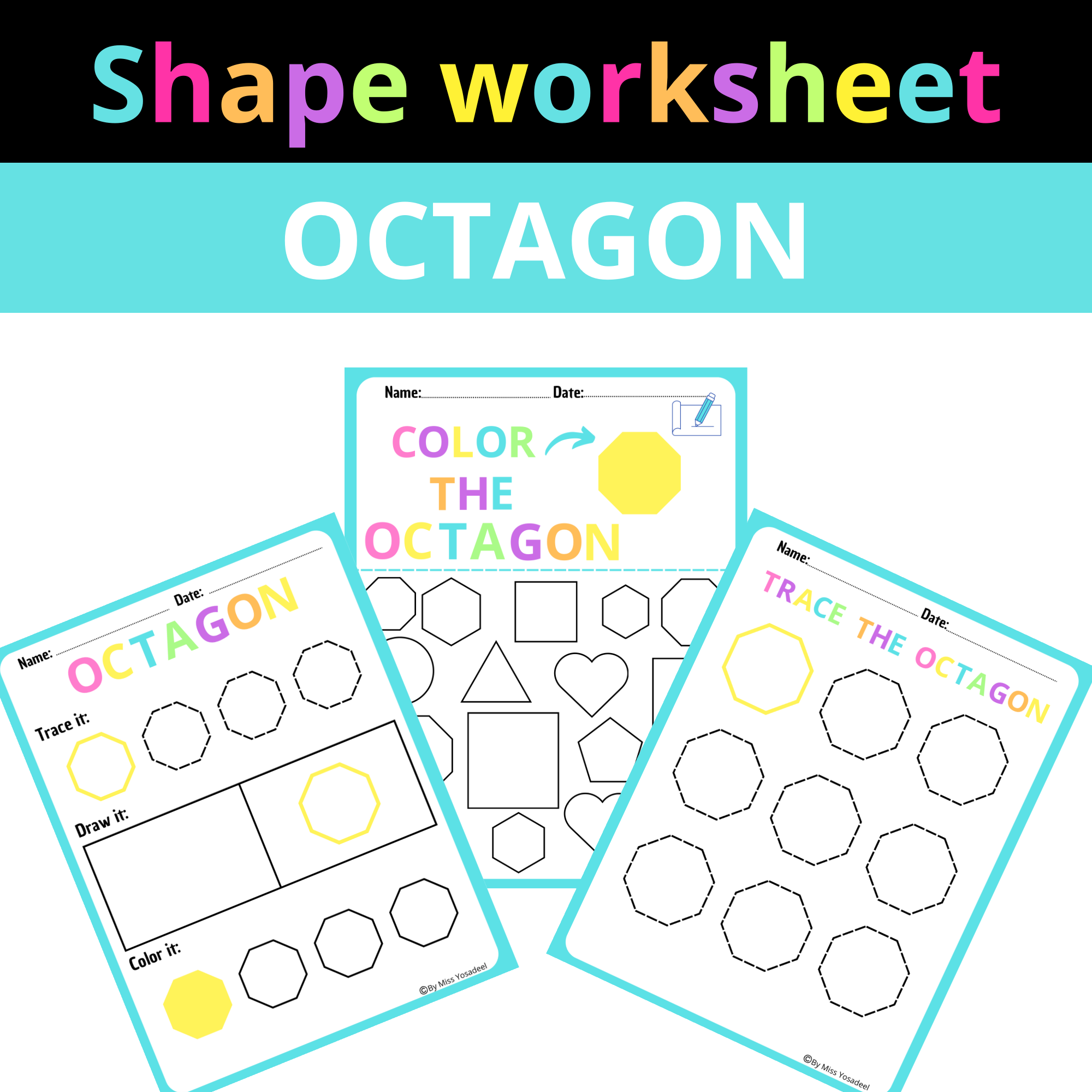 Hexagon Colorful Fun Shape Worksheets Toddlers Find Color Draw 