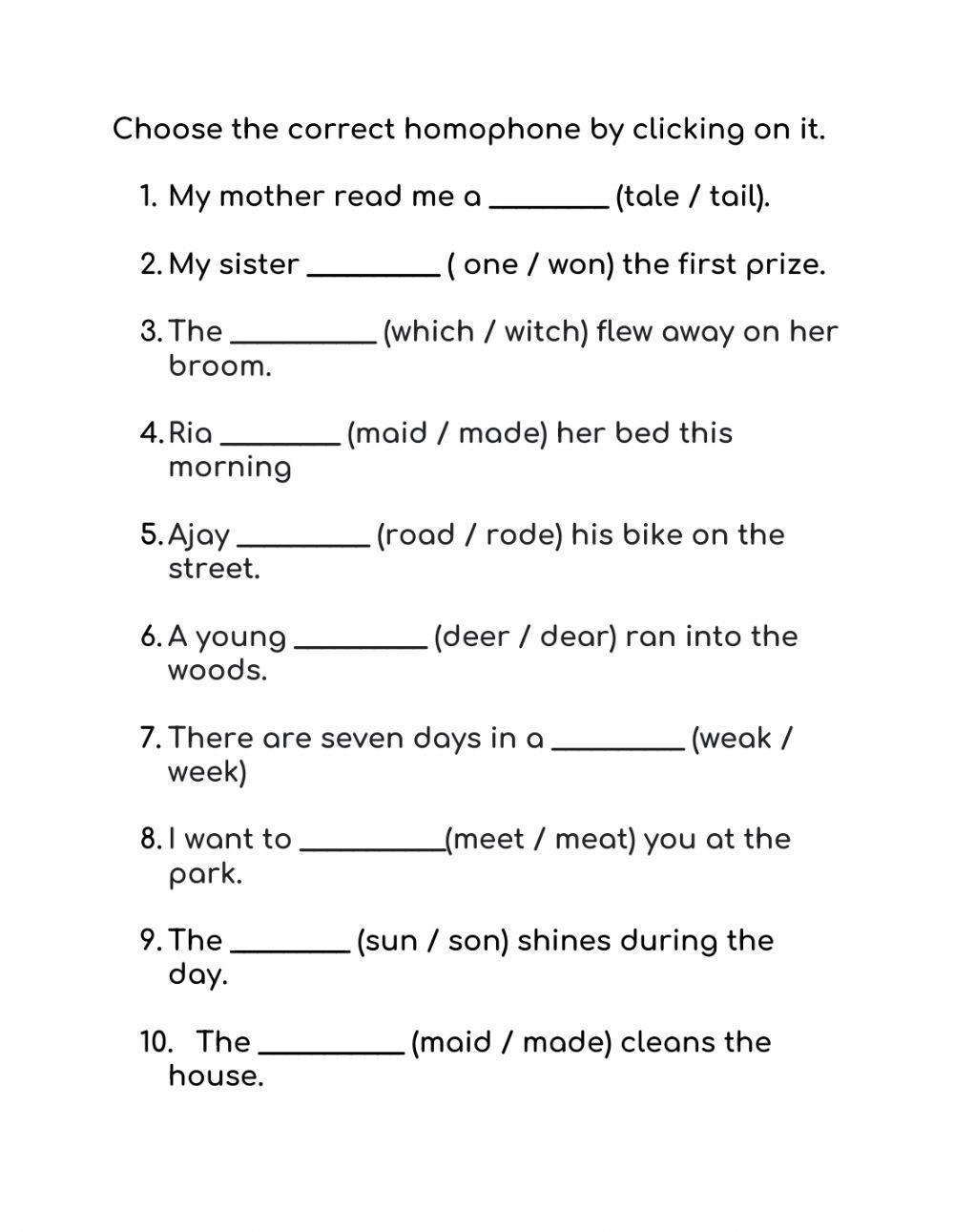 Homophones Interactive Worksheet For Grade 3 Live Worksheets