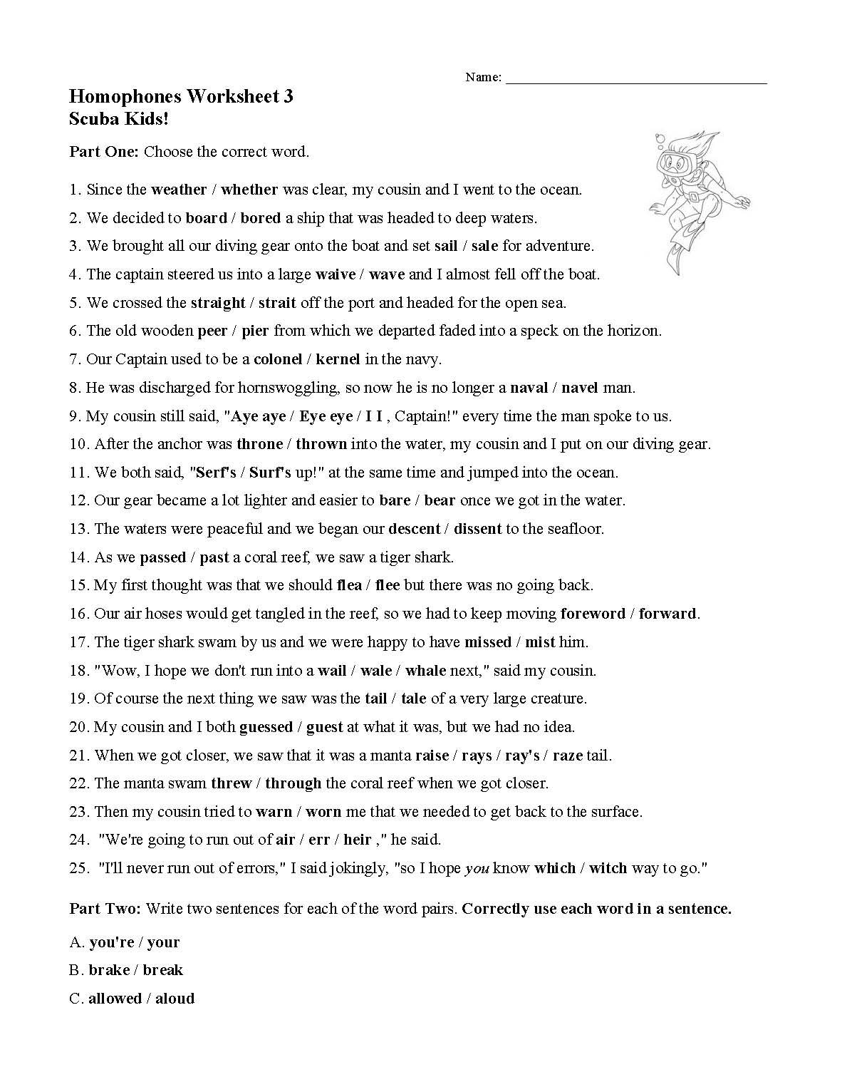 Free Printable Homophone Worksheets 3rd Grade