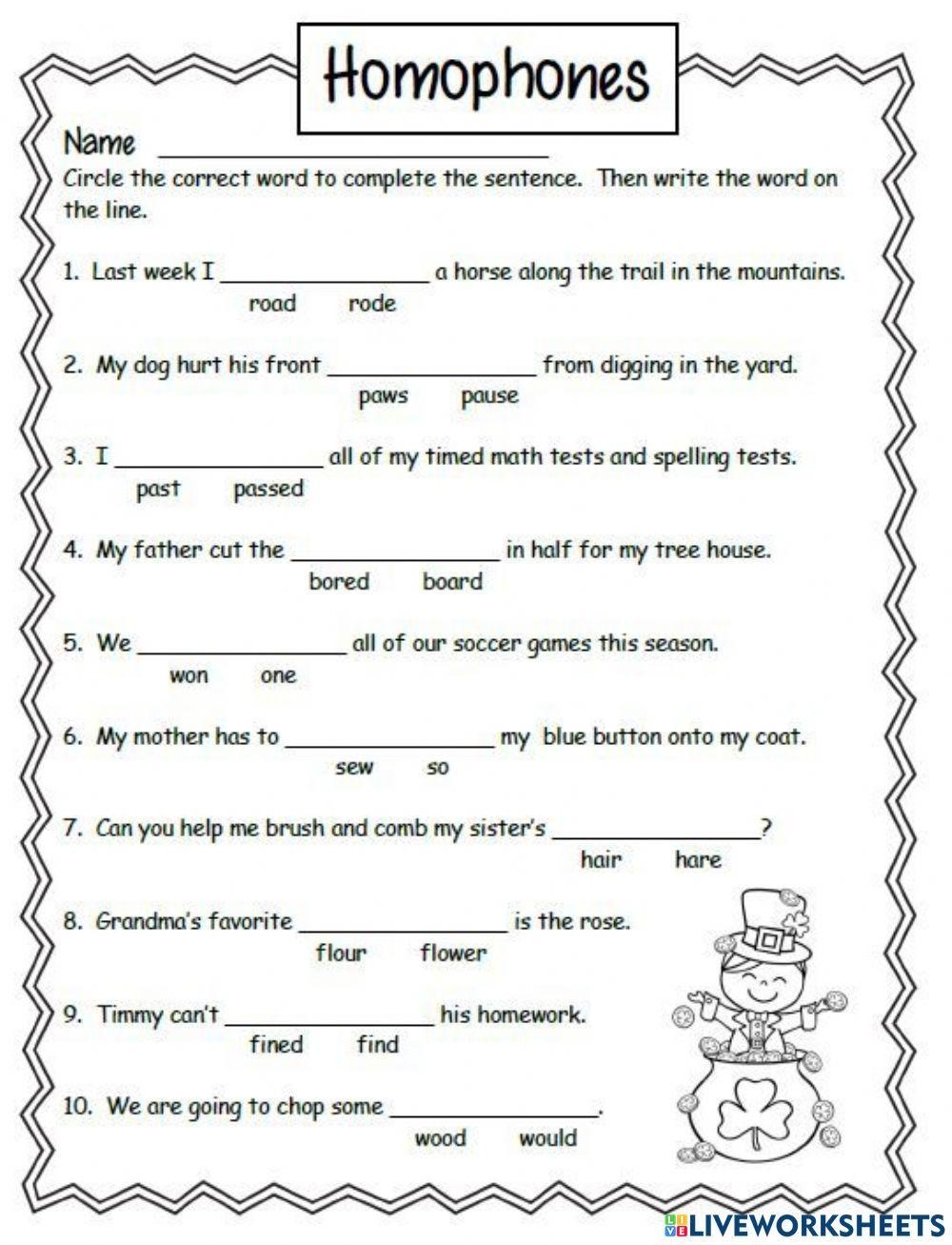 Homophones Worksheet For 3 Live Worksheets Worksheets Library
