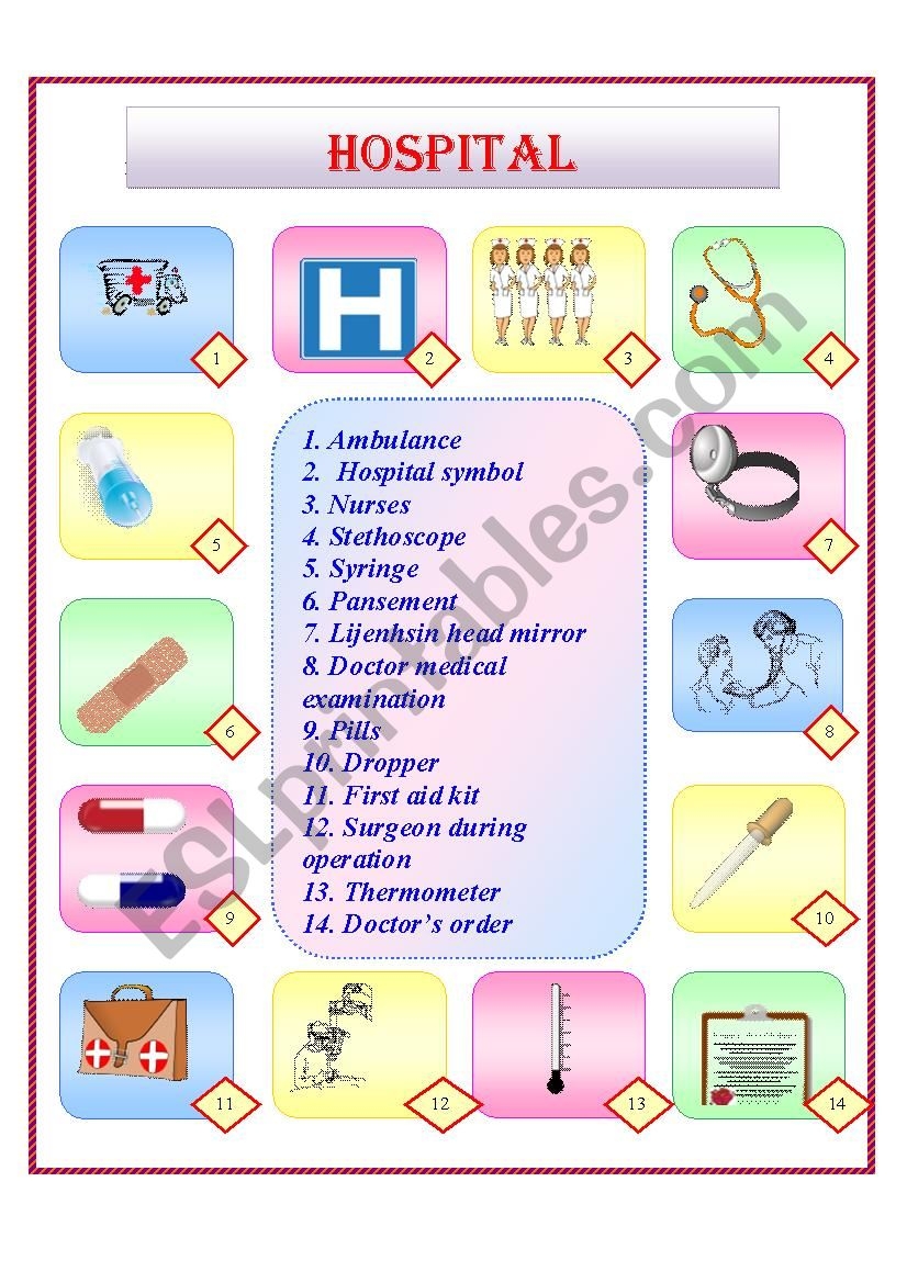 HOSPITAL ESL Worksheet By Nadiacancer