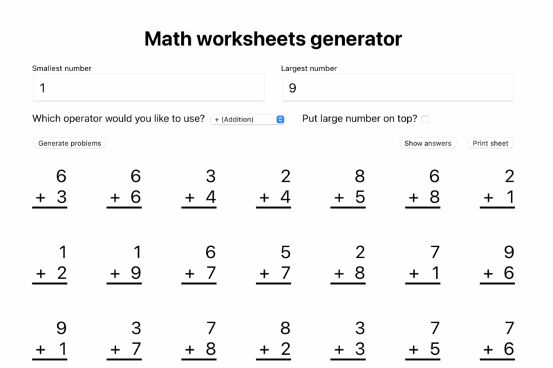 Free Math Worksheet Generator