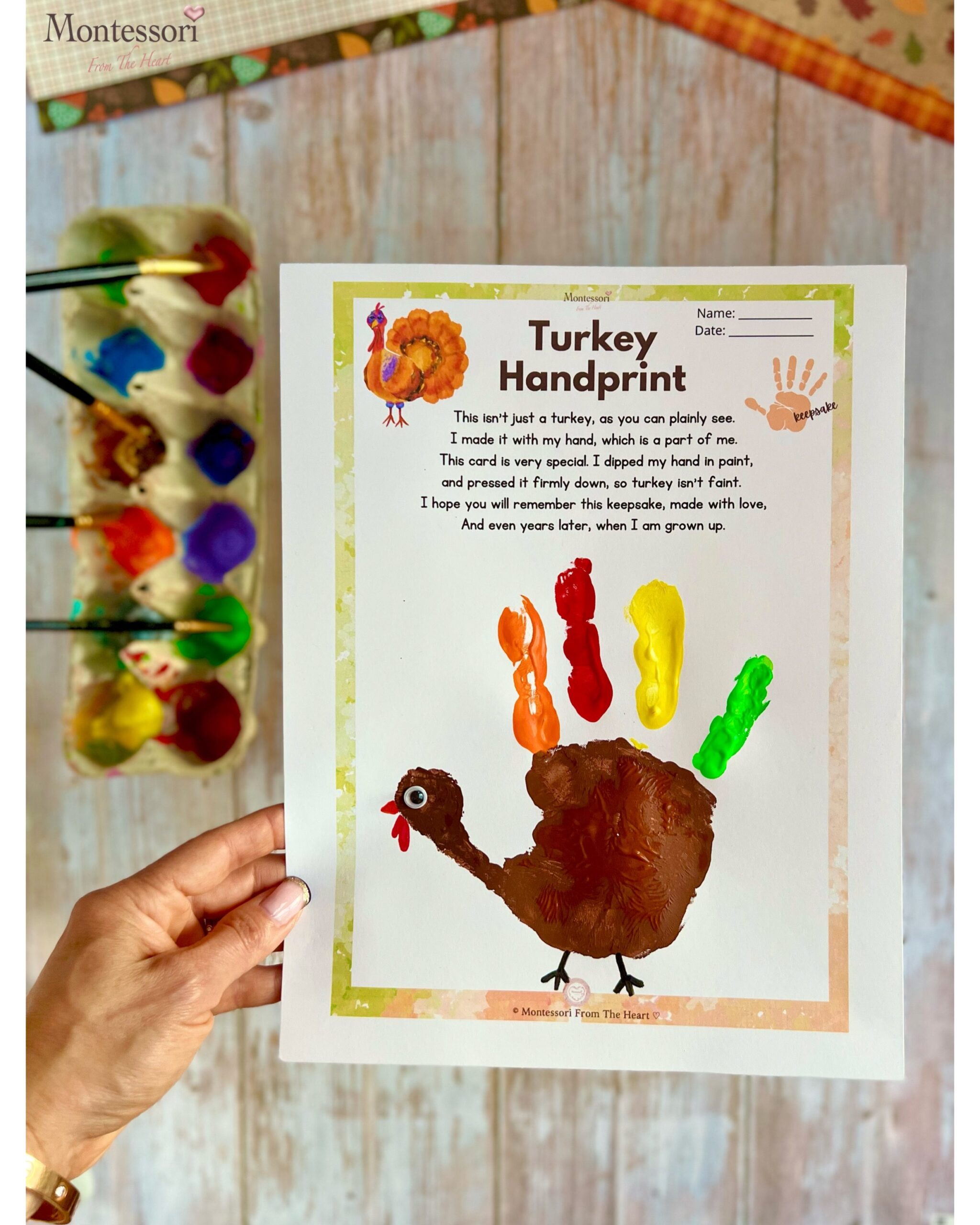 How To Make Cute Turkey Handprint Thanksgiving Kids Craft Montessori From The Heart