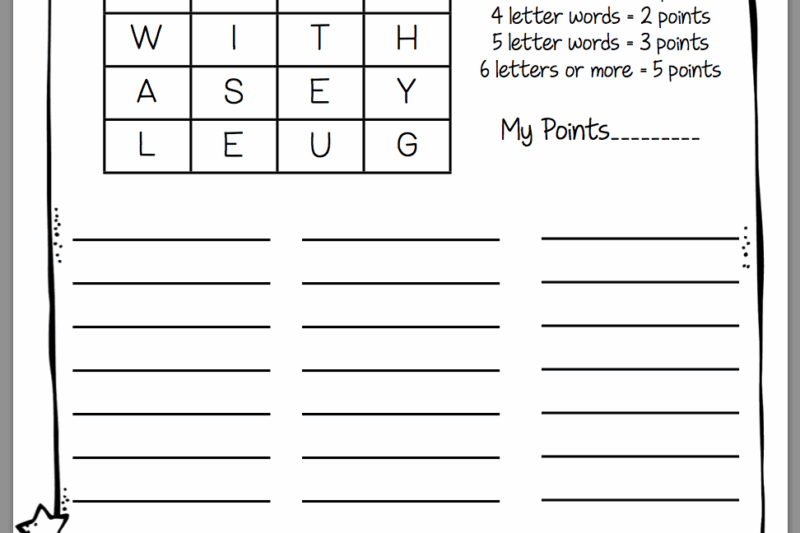 Boggle Worksheet Free Printable