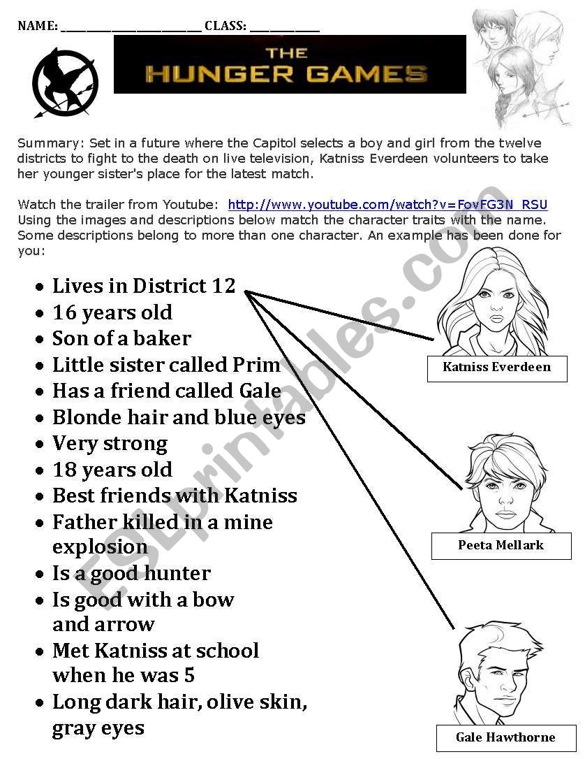 Hunger Games Matching Task ESL Worksheet By Jackiecr