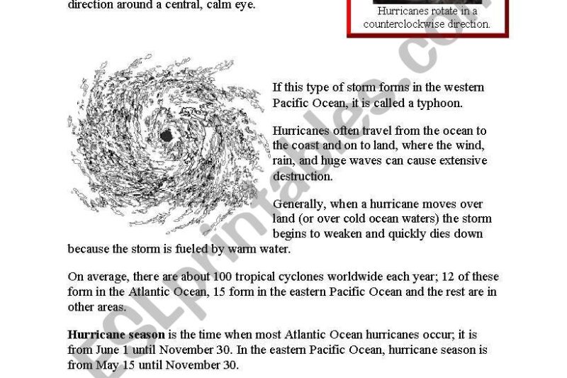 Hurricane Reading Comprehension Worksheet