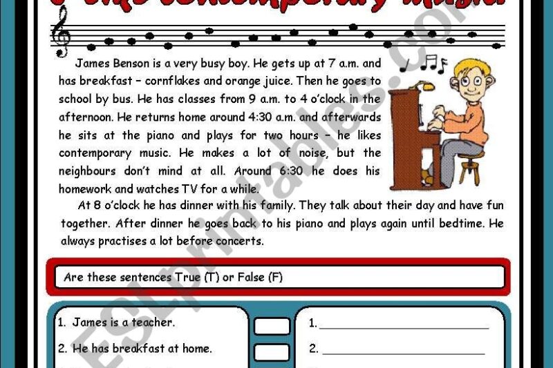 Music Reading Comprehension Worksheet