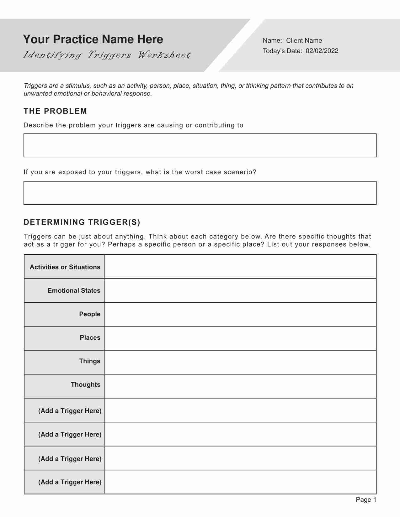 Identifying Triggers Worksheet Editable Fillable Printable PDF Identifying Triggers Worksheet Editable Fillable Printable PDF