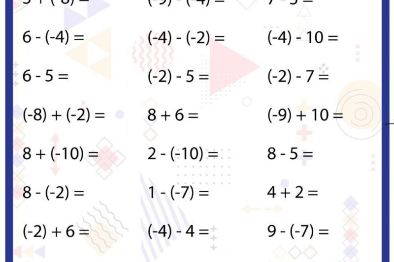 Free Printable Addition Subtraction Integers Worksheets