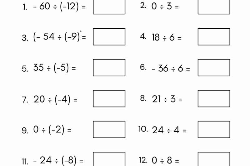 Free Printable Dividing Integers Worksheets