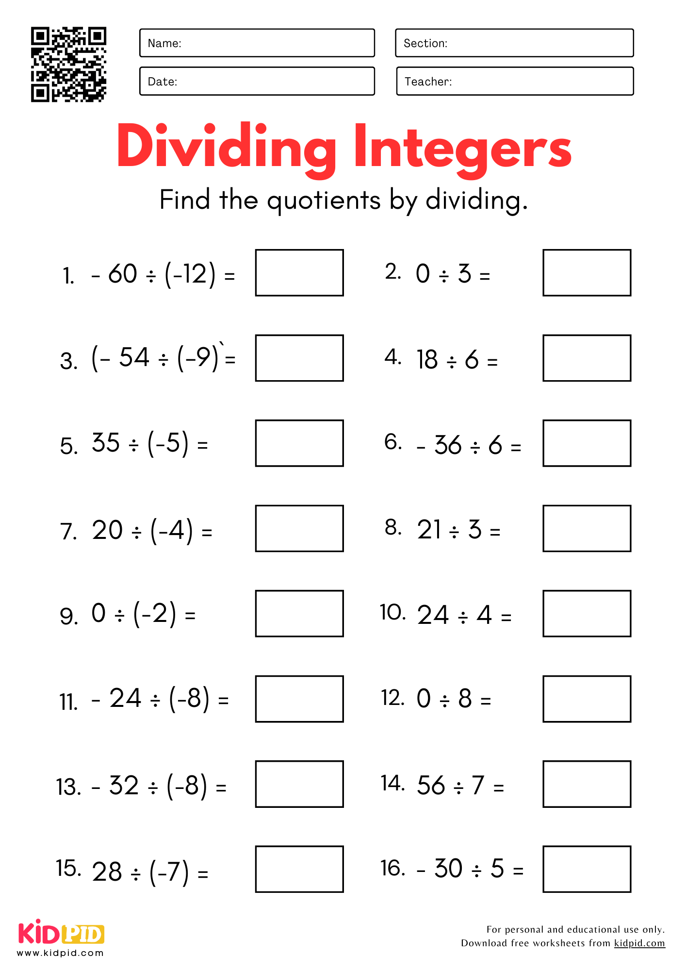 Integers Worksheet For Grade 5 Kidpid Integers Worksheet For Grade 5 Kidpid