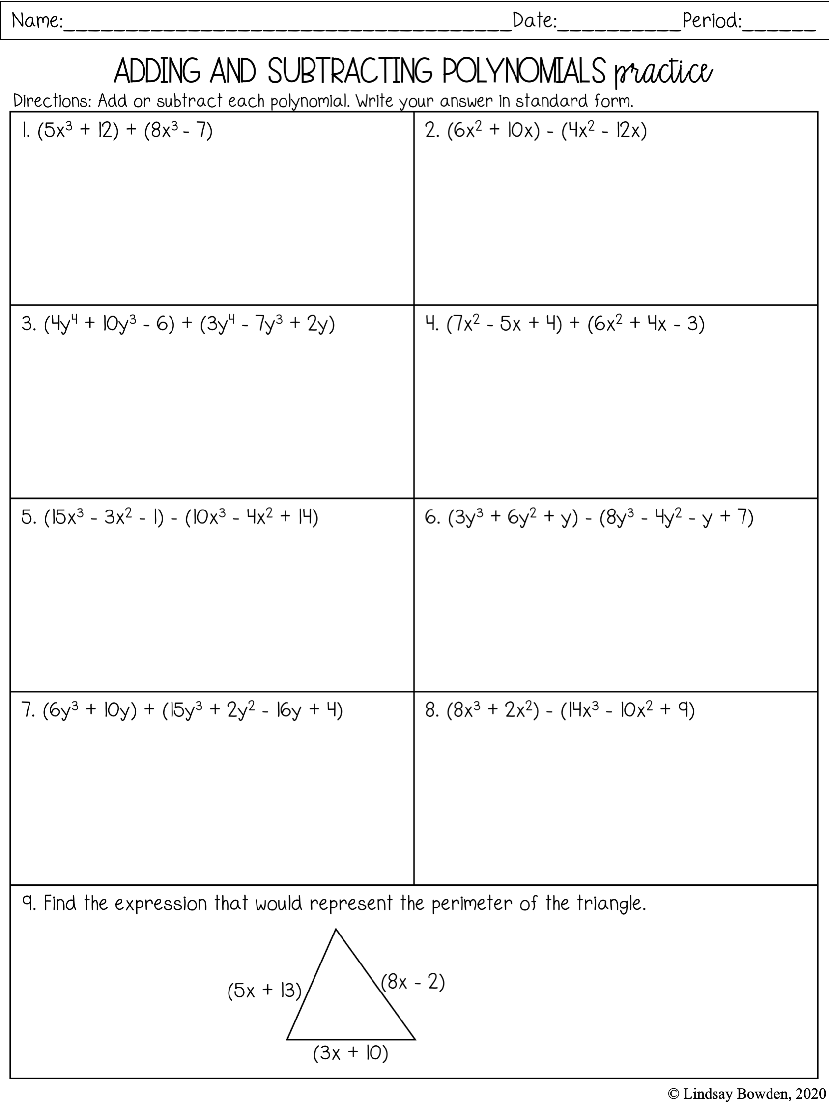 Intro To Polynomials Notes And Worksheets Lindsay Bowden 