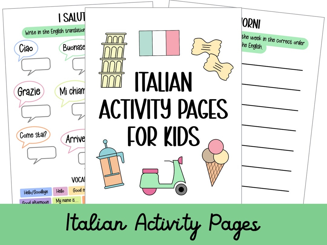 Italian Printable Activity Sheets For Kids For Home Learning And School Etsy
