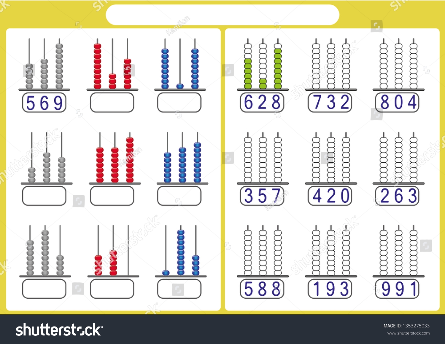 Kids Learn Numbers Abacus Math Worksheet Stock Vector Royalty Free 1353275033 Shutterstock