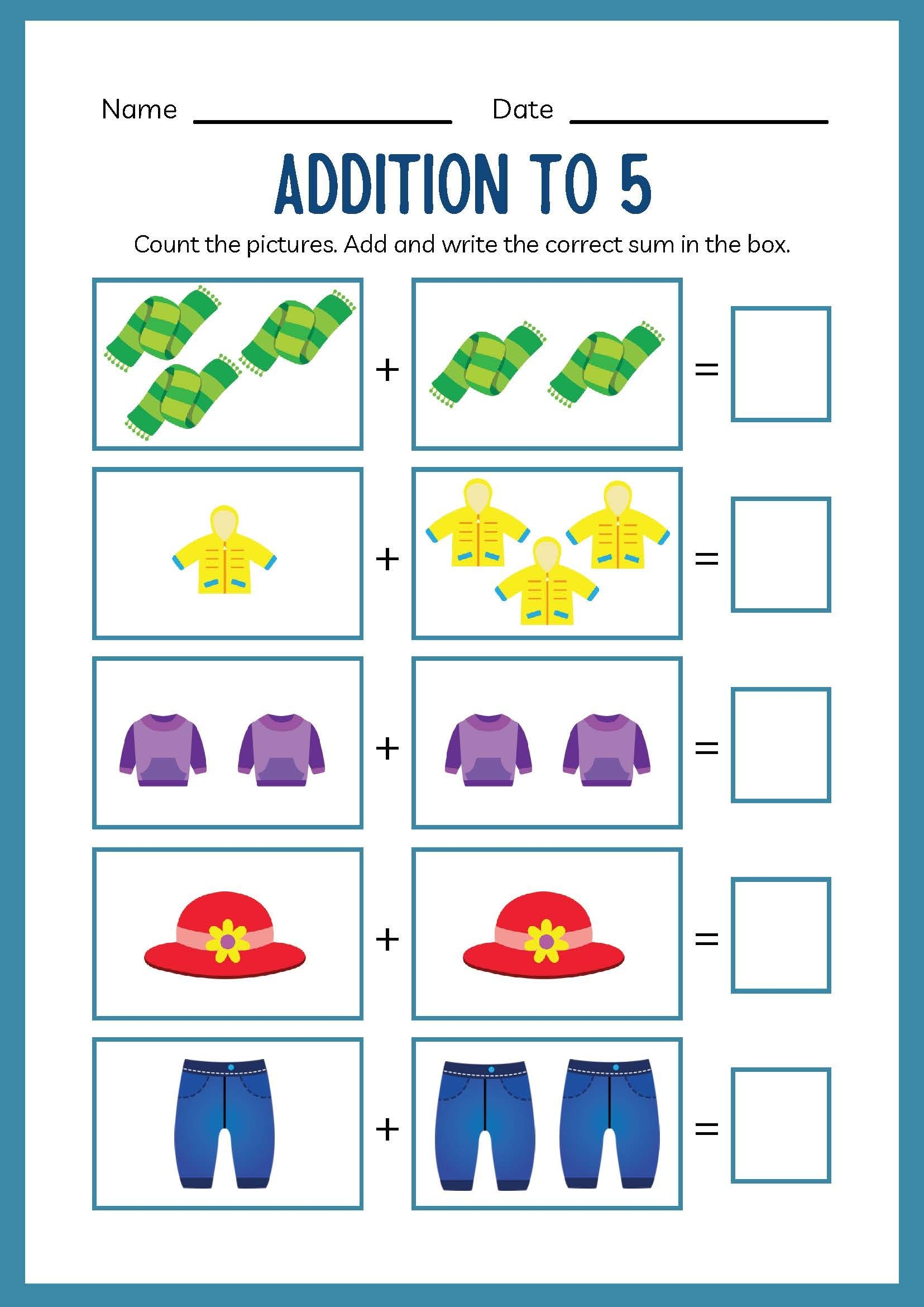 Math Kindergarten Worksheets Addition