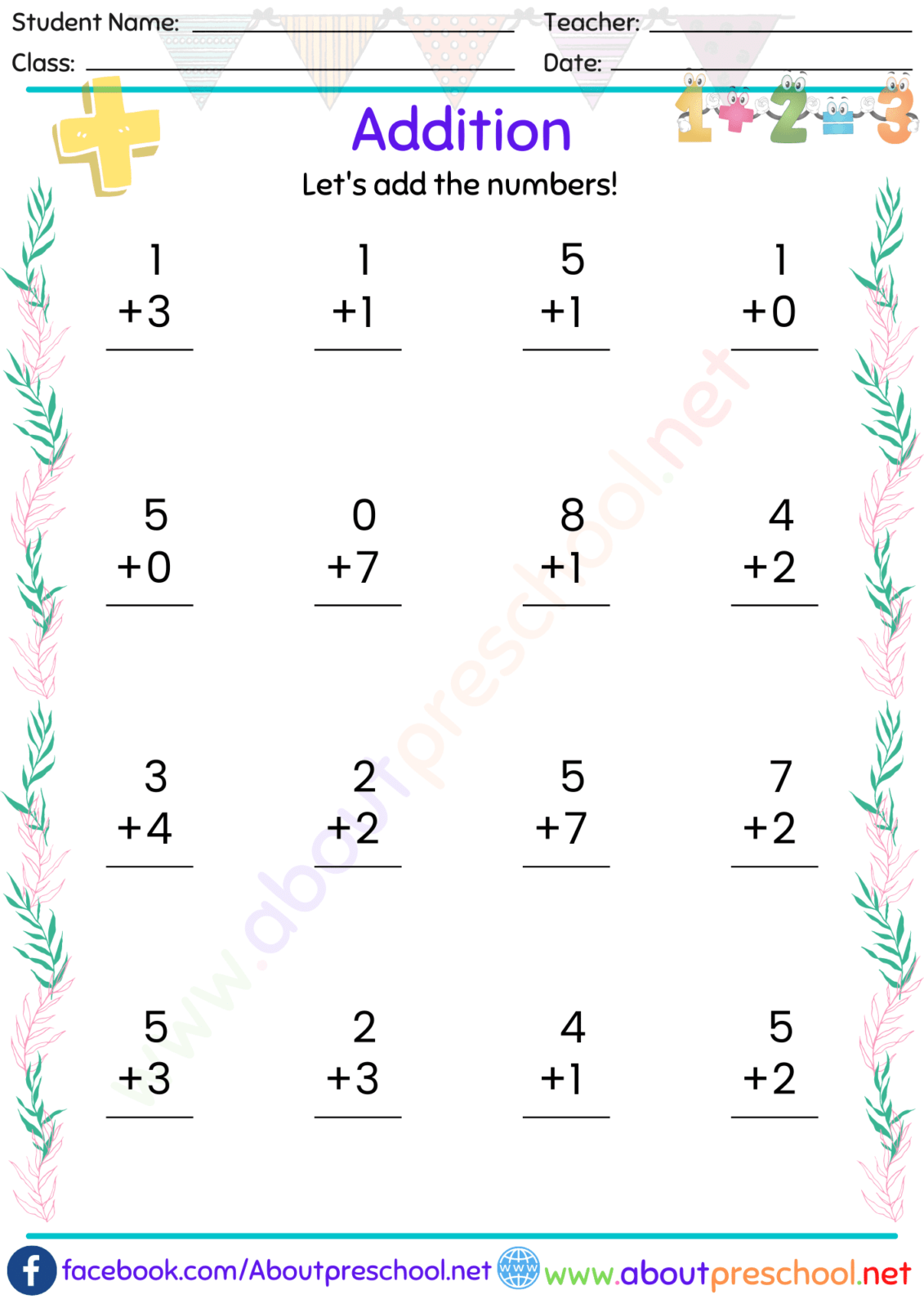 Kindergarten And Grade 1 Addition Worksheets About Preschool
