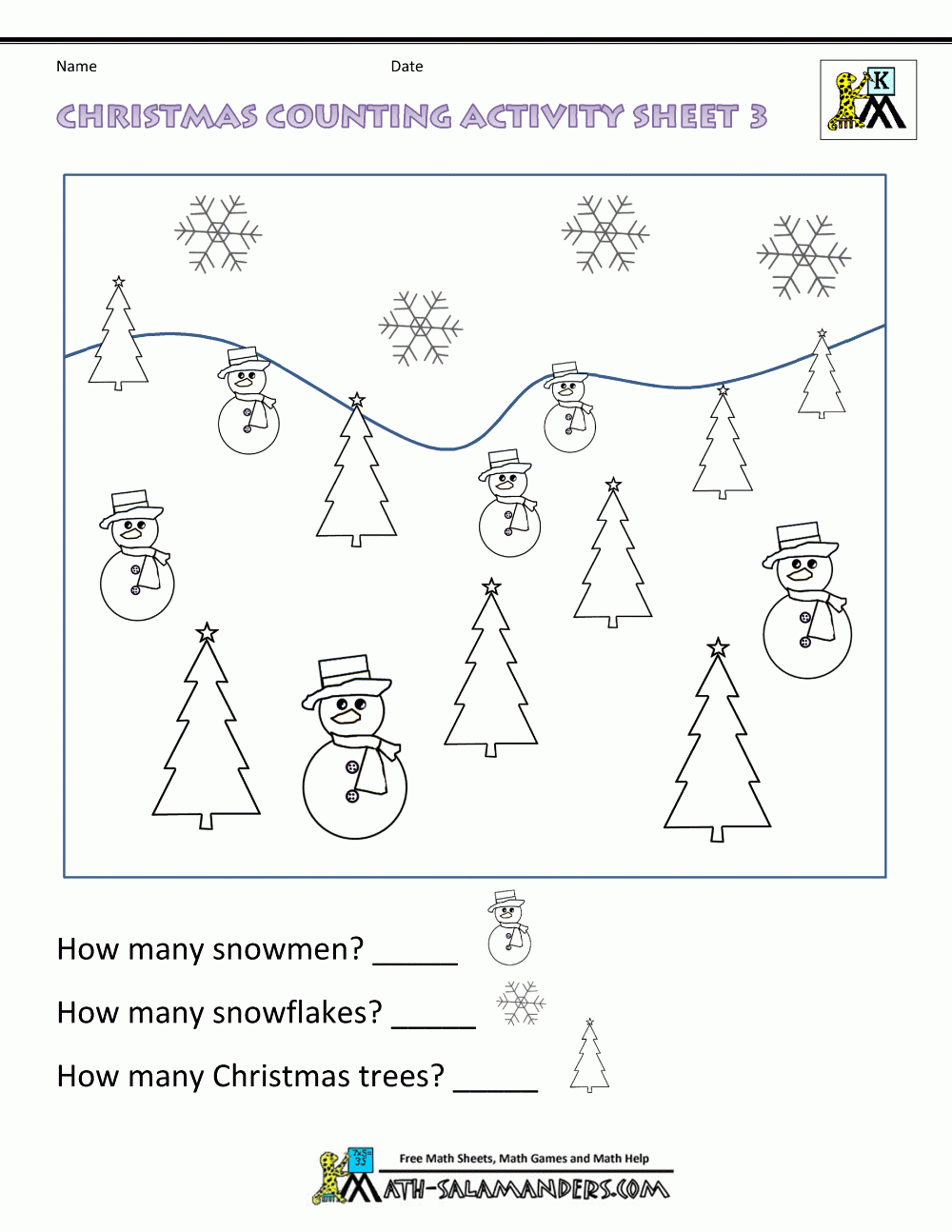 Kindergarten Math And Literacy Printables December Counting Worksheets Library