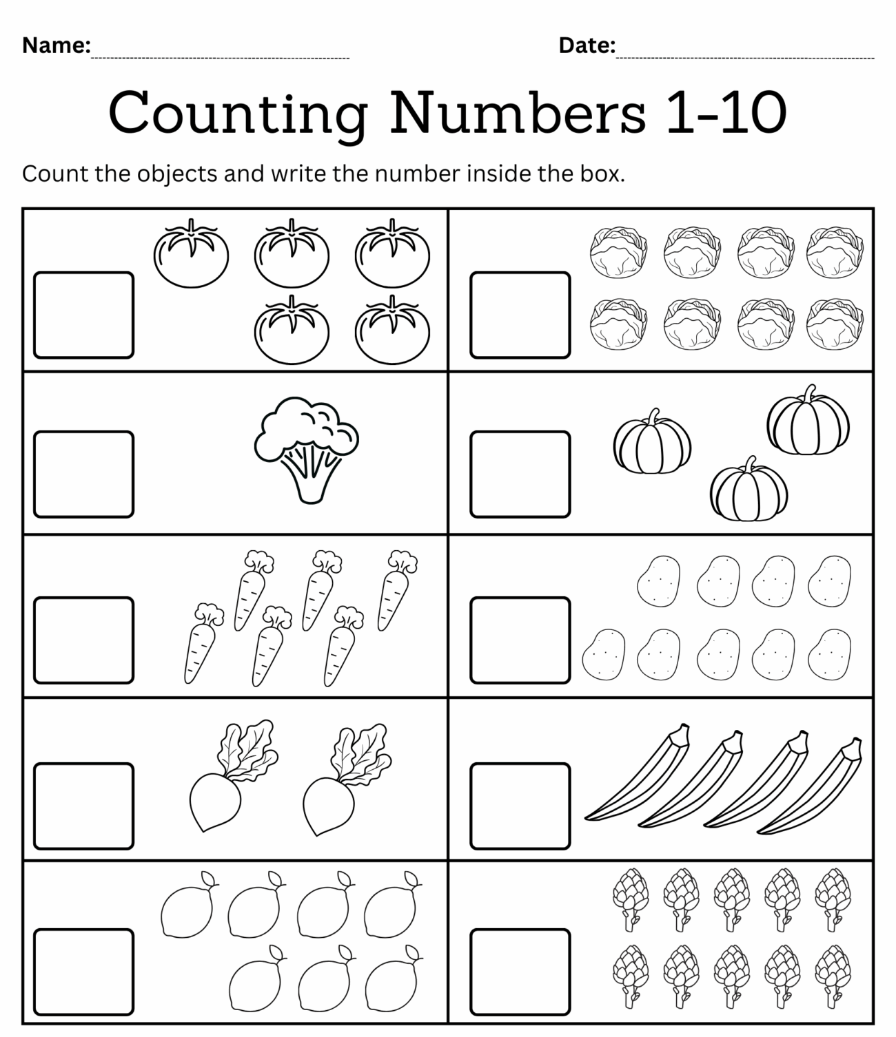 Kindergarten Math Counting Objects Worksheets 1 10 Black And White