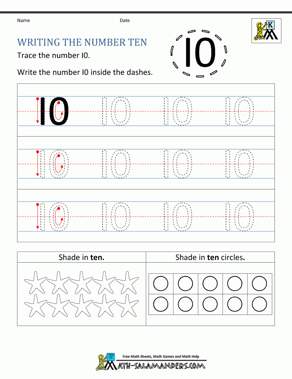 Kindergarten Printable Worksheets Writing Numbers To 10