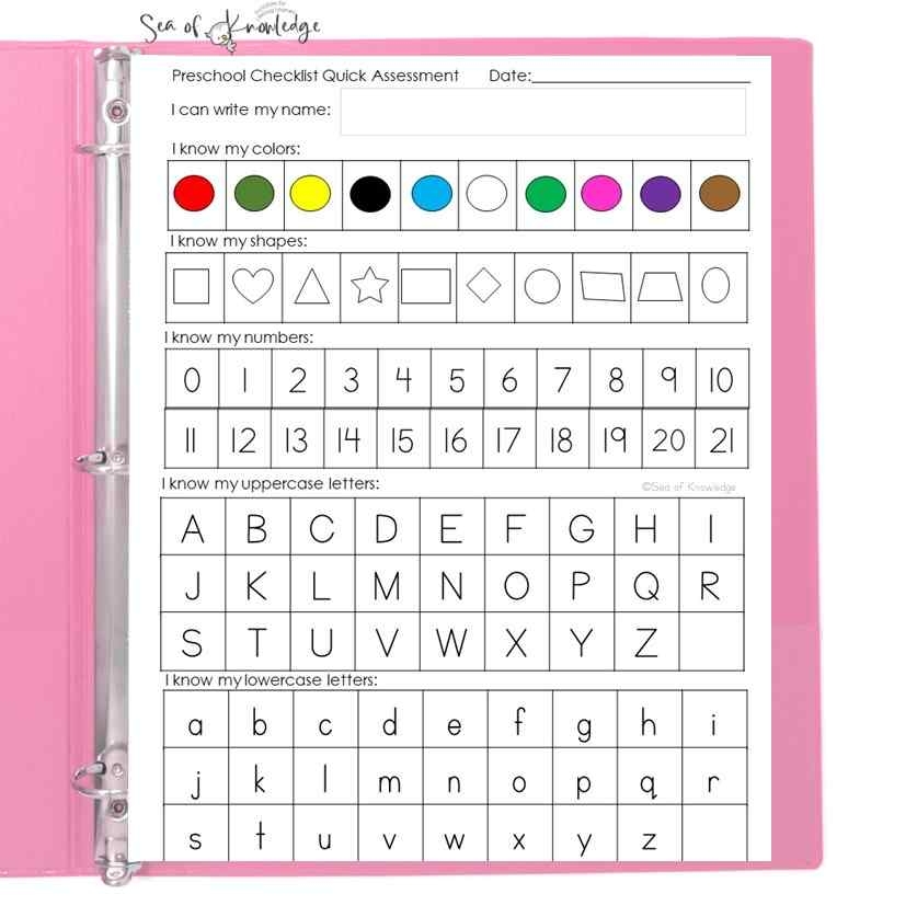 Kindergarten Readiness Assessment A Comprehensive Binder For 