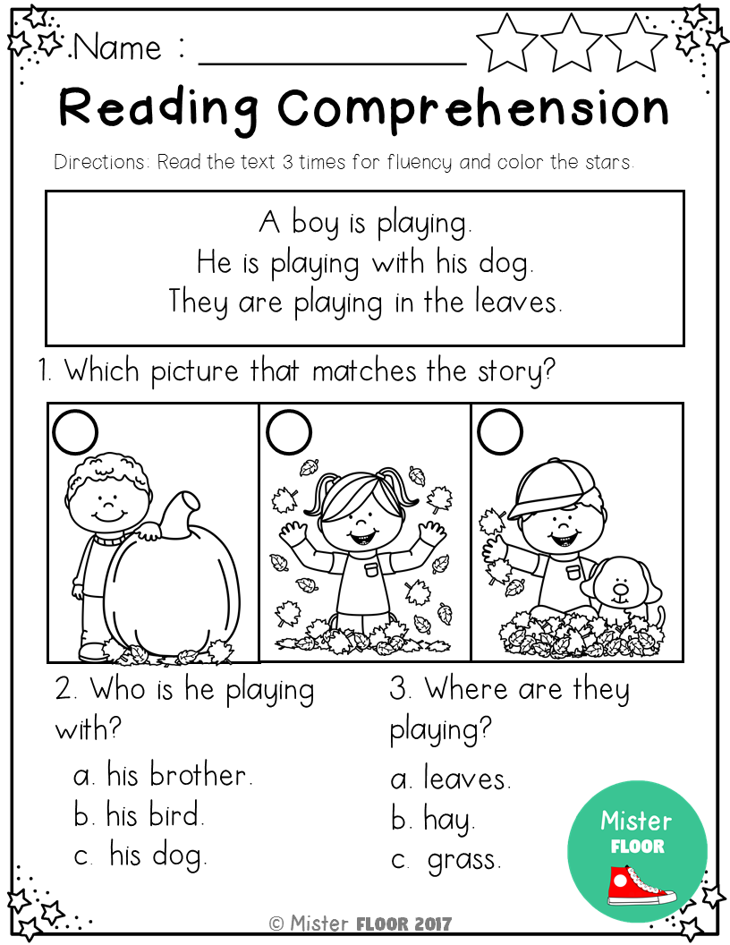 Kindergarten Reading Comprehension Fall Kindergarten Reading 