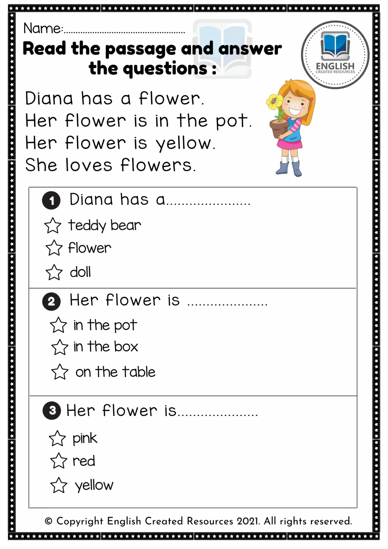 Kindergarten Reading Comprehension Worksheets English Created