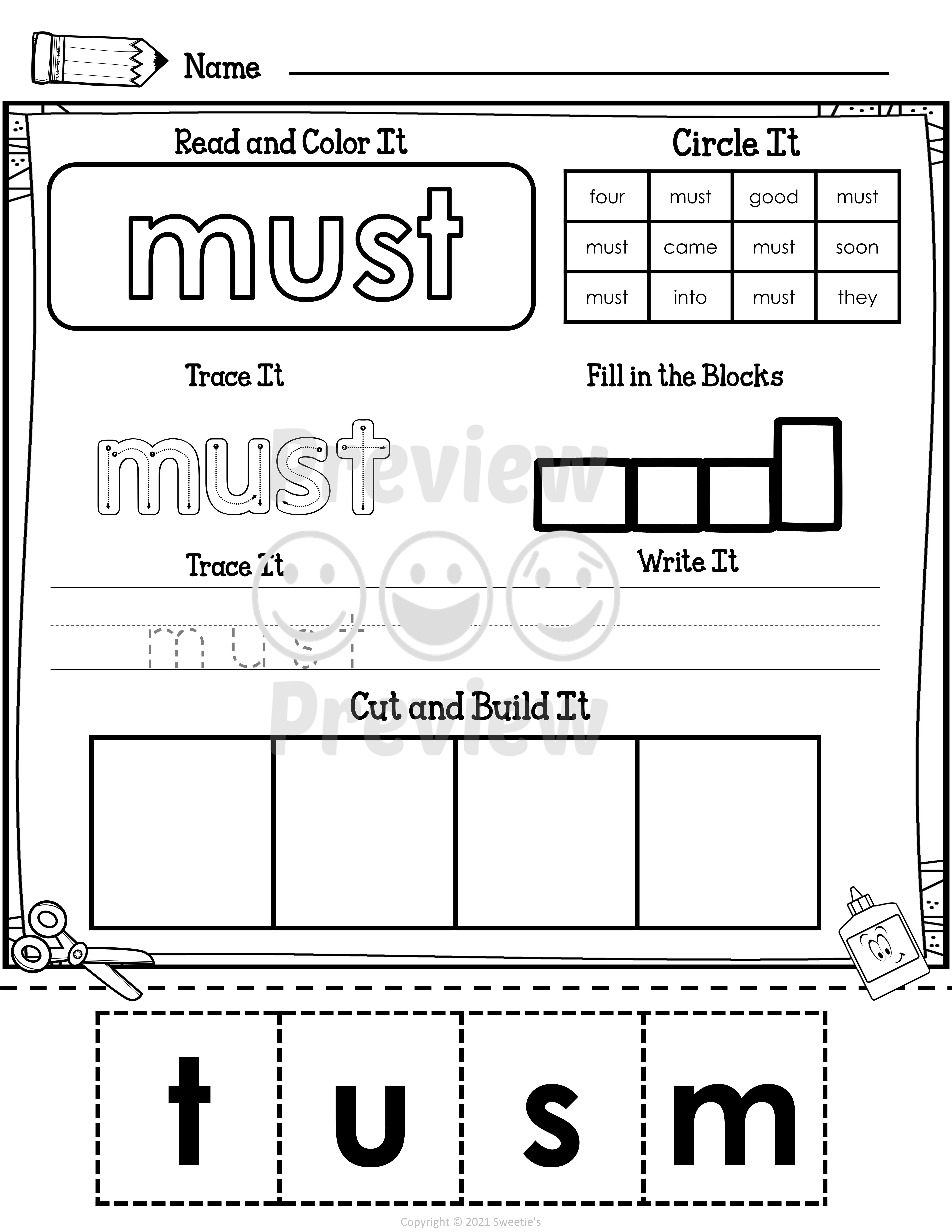 Kindergarten Sight Words Worksheets Kindergarten Sight Words Worksheets