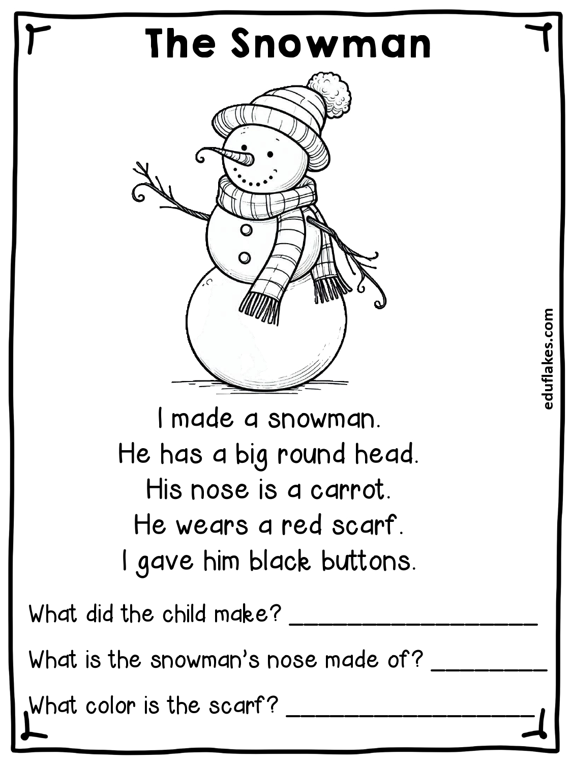 Winter Weather Reading Comprehension Worksheets