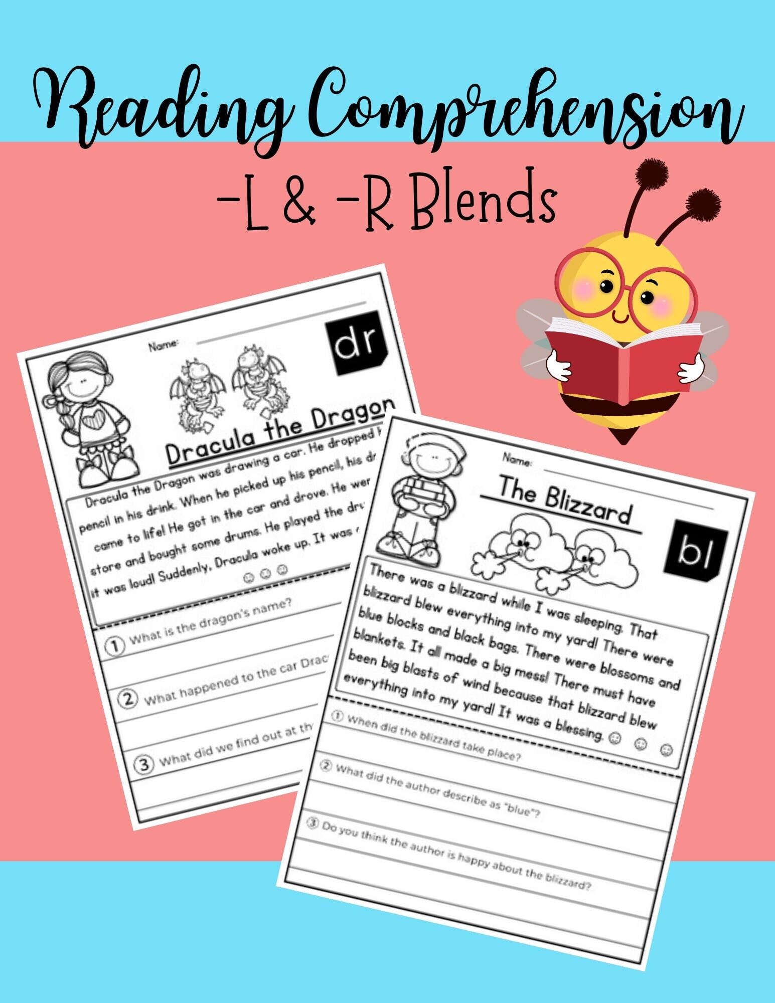 L U0026 R Blends Reading Comprehension Passages With Questions printable Reading Workbook For Kindergarten To 2nd Grade reading Activity ela Etsy
