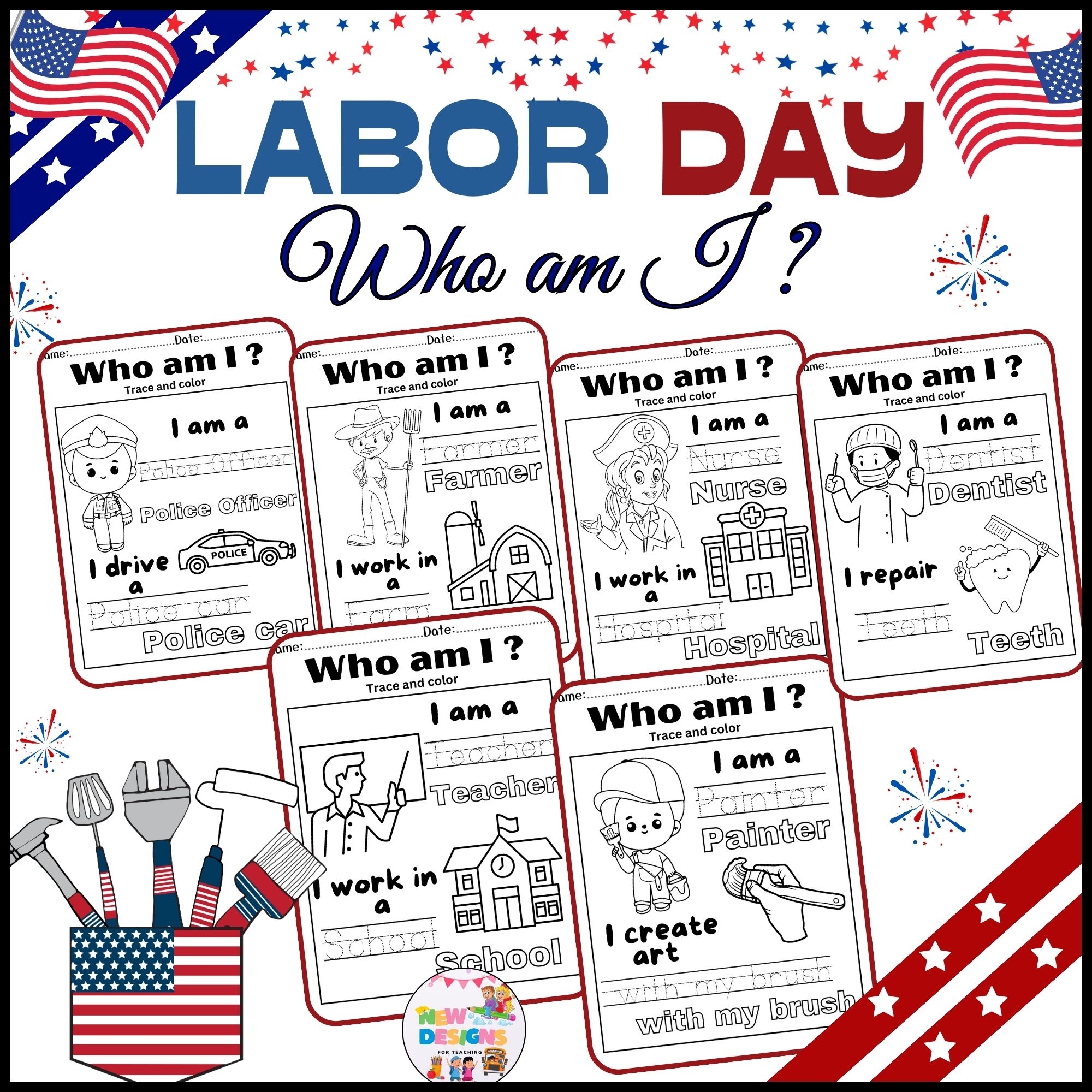 Labor Day Tracing And Coloring Activity Who Am I Printable Worksheet For Kids Made By Teachers