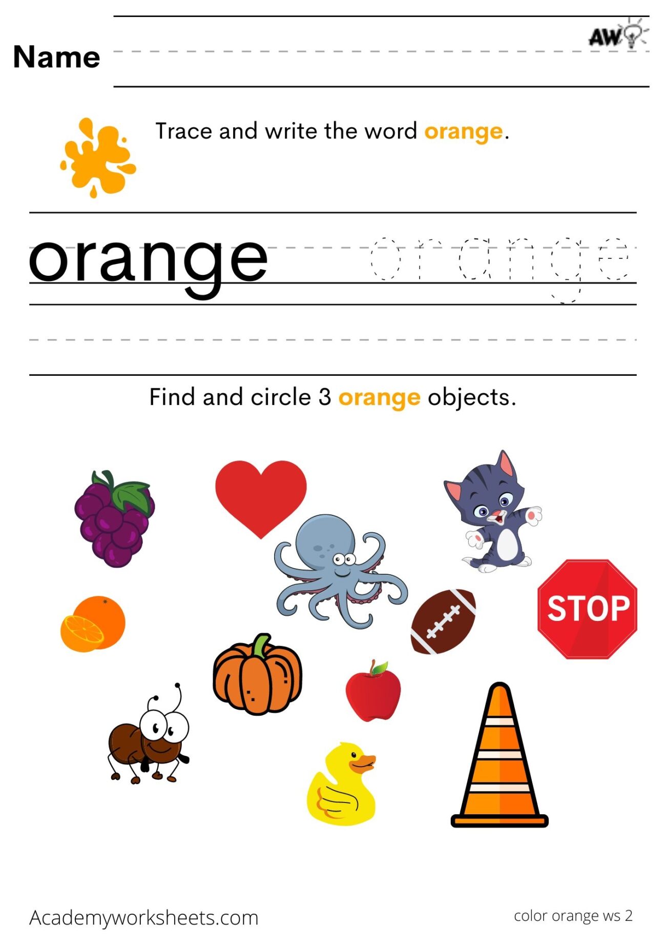 Learn And Write Color Orange Academy Worksheets