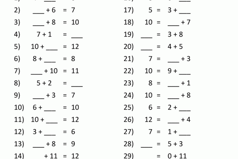 Addition Facts Worksheets Free Printable