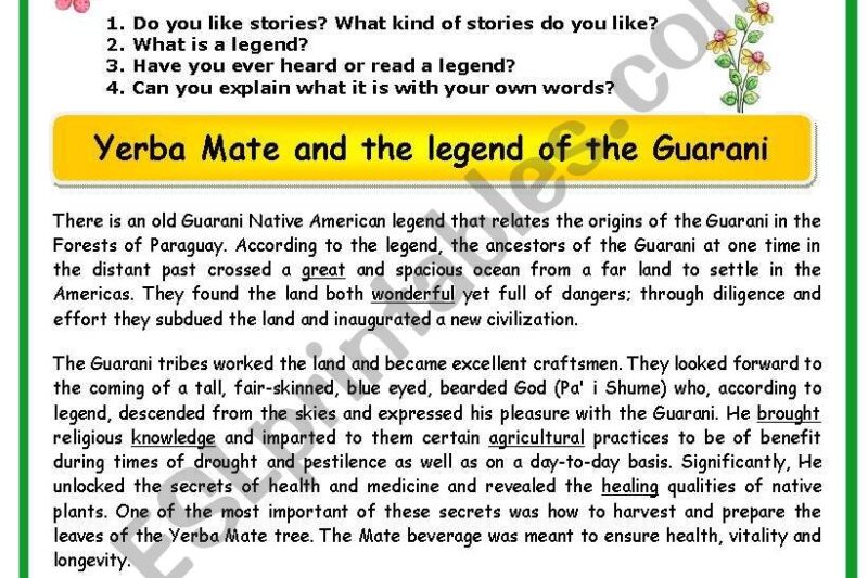 Legends Reading Comprehension Worksheets