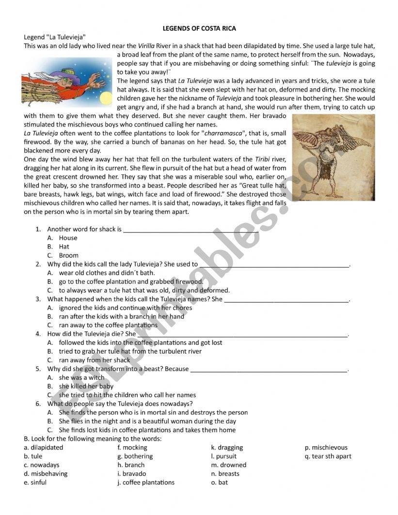 Legends Reading Comprehension Worksheets