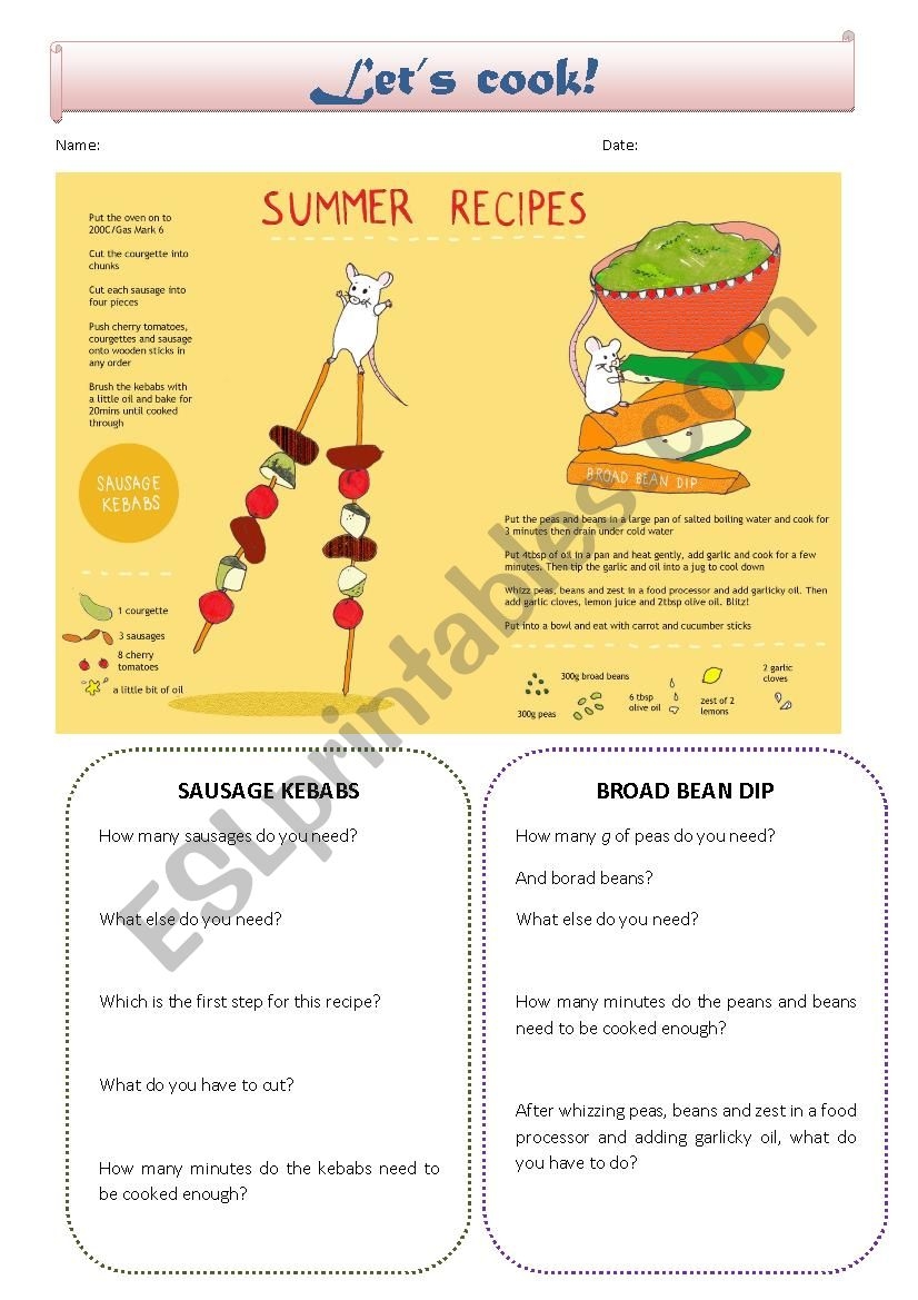 Let s Cook Reading Comprehension ESL Worksheet By Albagonvil
