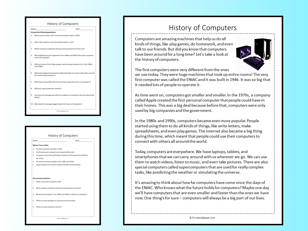Let s Talk About Computers History Of Computers Reading Comprehension Passage Printable 