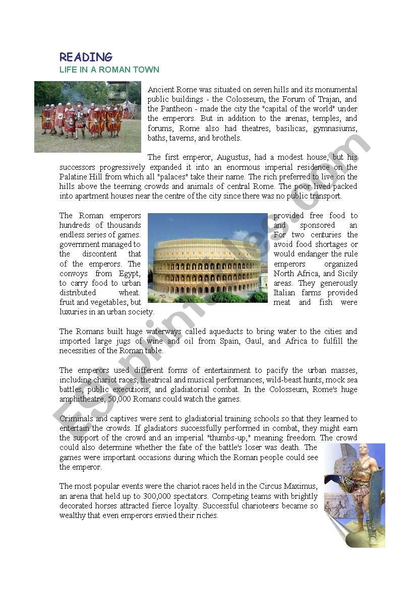 Life In A Roman Town ESL Worksheet By Ester25730