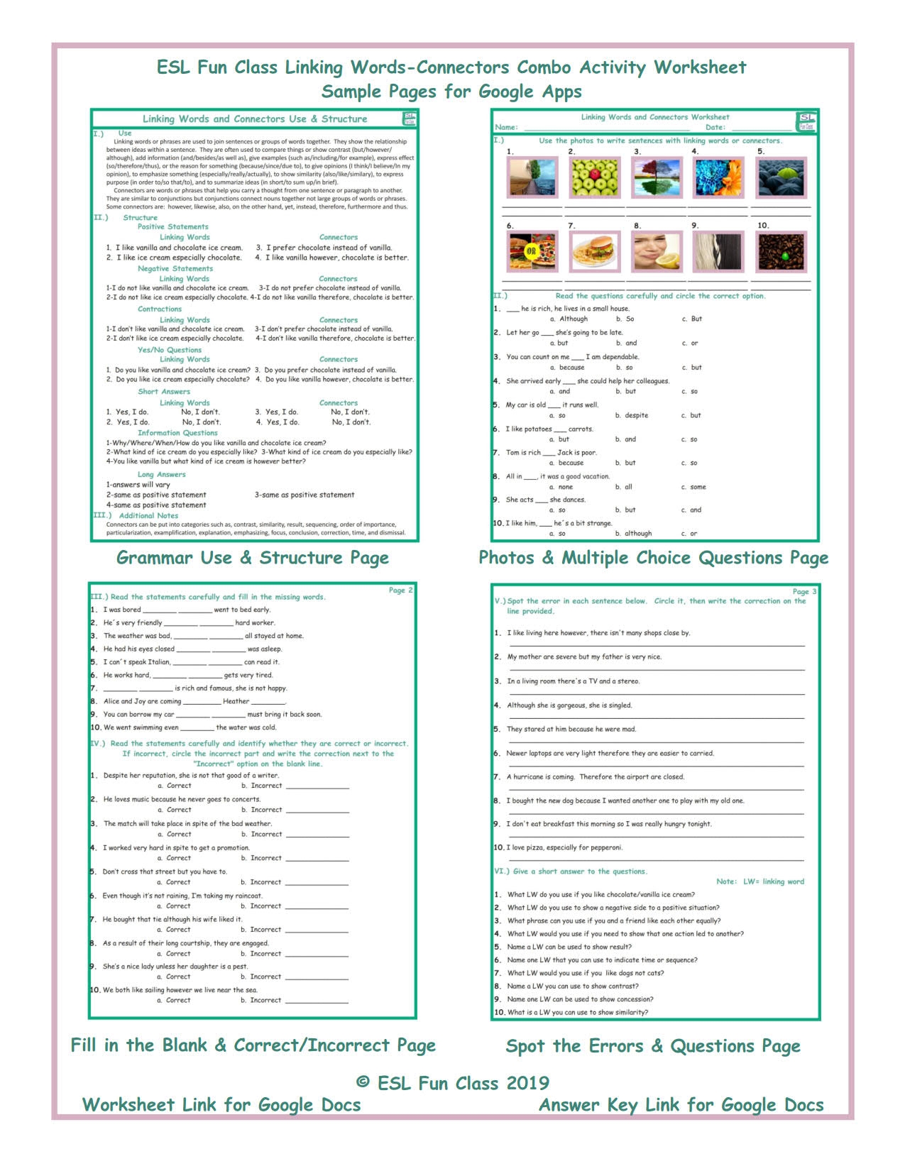 Linking Words Connectors Combo Interactive Worksheets For Google 