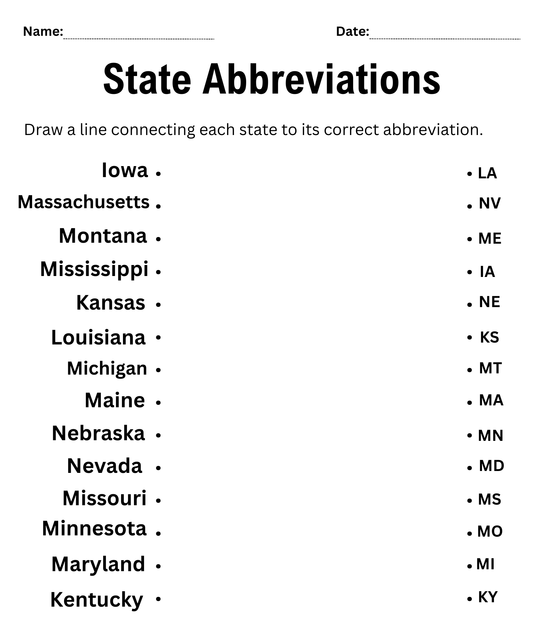 List Of Us State Abbreviations Worksheet State Abbreviation 