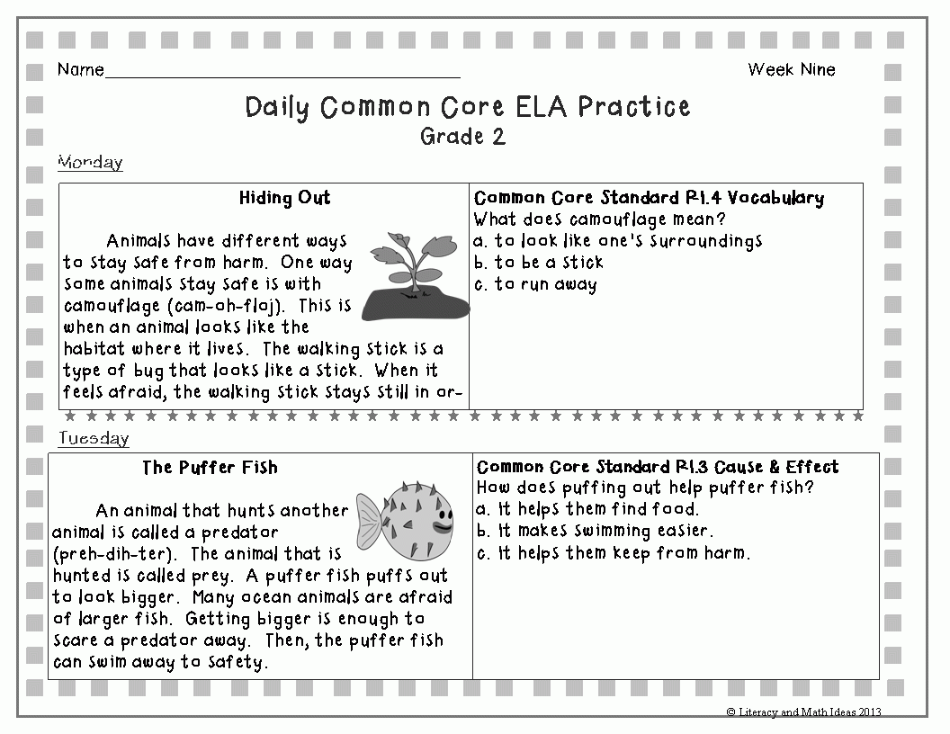 Literacy U0026 Math Ideas Common Core Second Grade Reading Worksheets Library