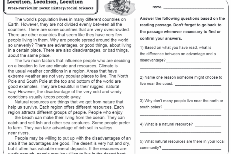 Cross Curricular Reading Comprehension Worksheets Answers