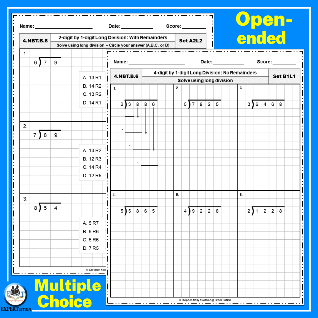 Long Division With And Without Remainders Practice Worksheets Bundle