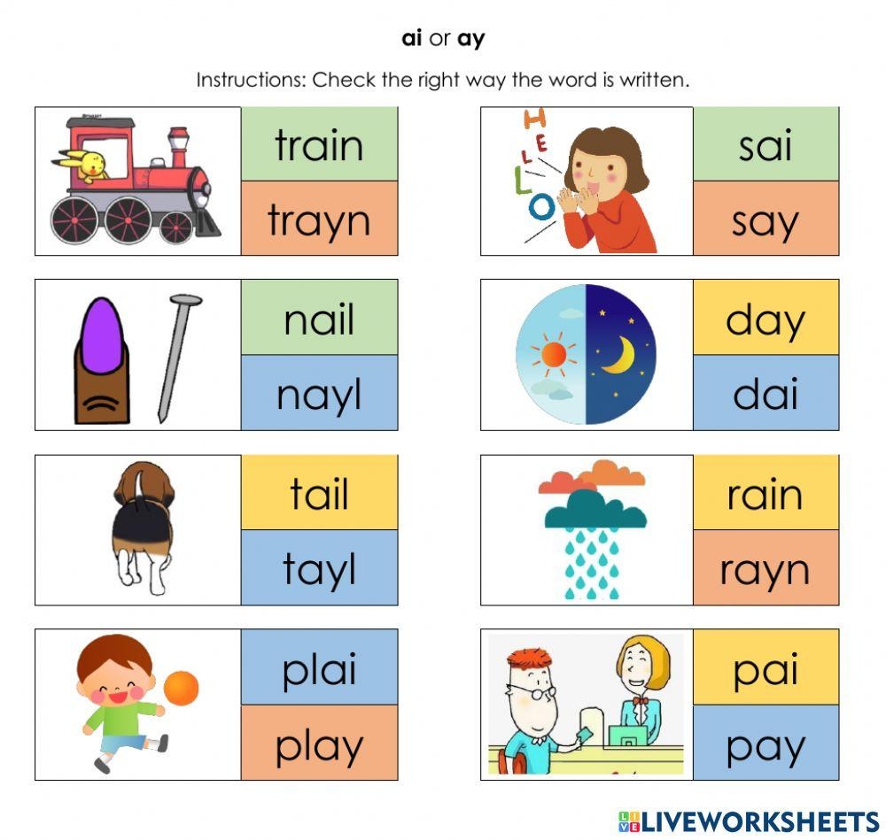 Long Vowels ai Ay Phonics Tree Printable Skills Sheets Worksheets Library