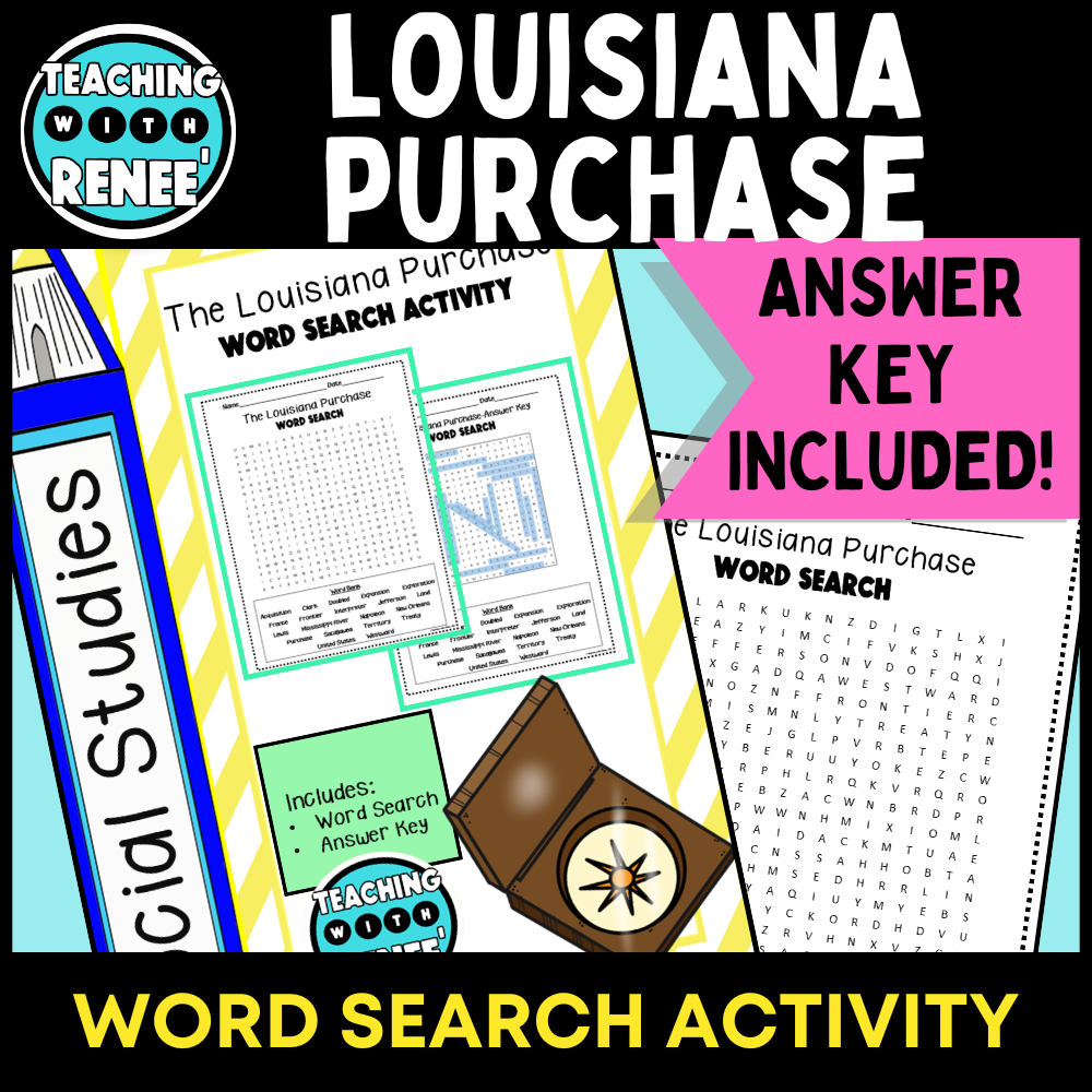 Louisiana Purchase Word Search Activity Worksheet With Answer Key 