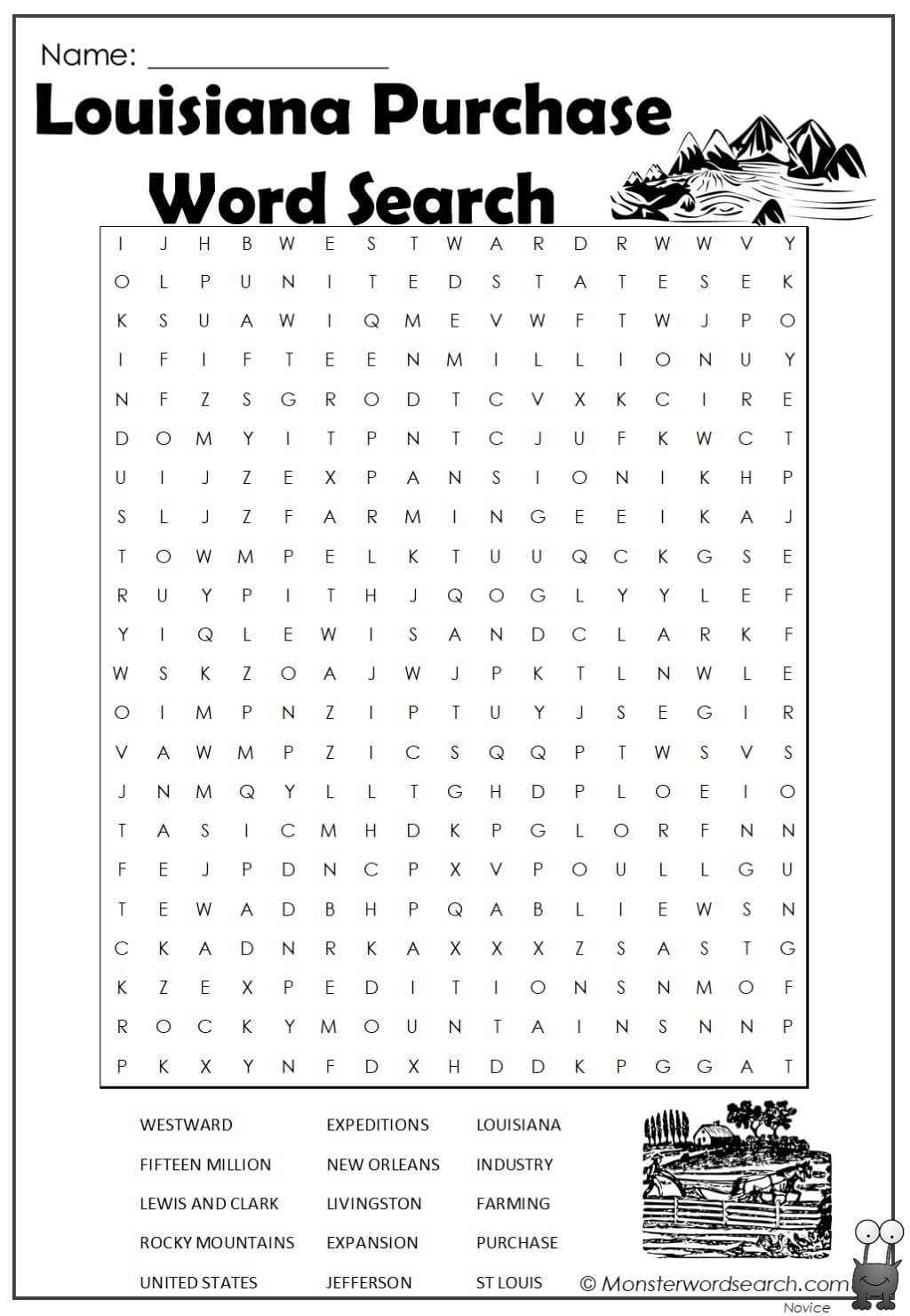 Louisiana Purchase Word Search Monster Word Search