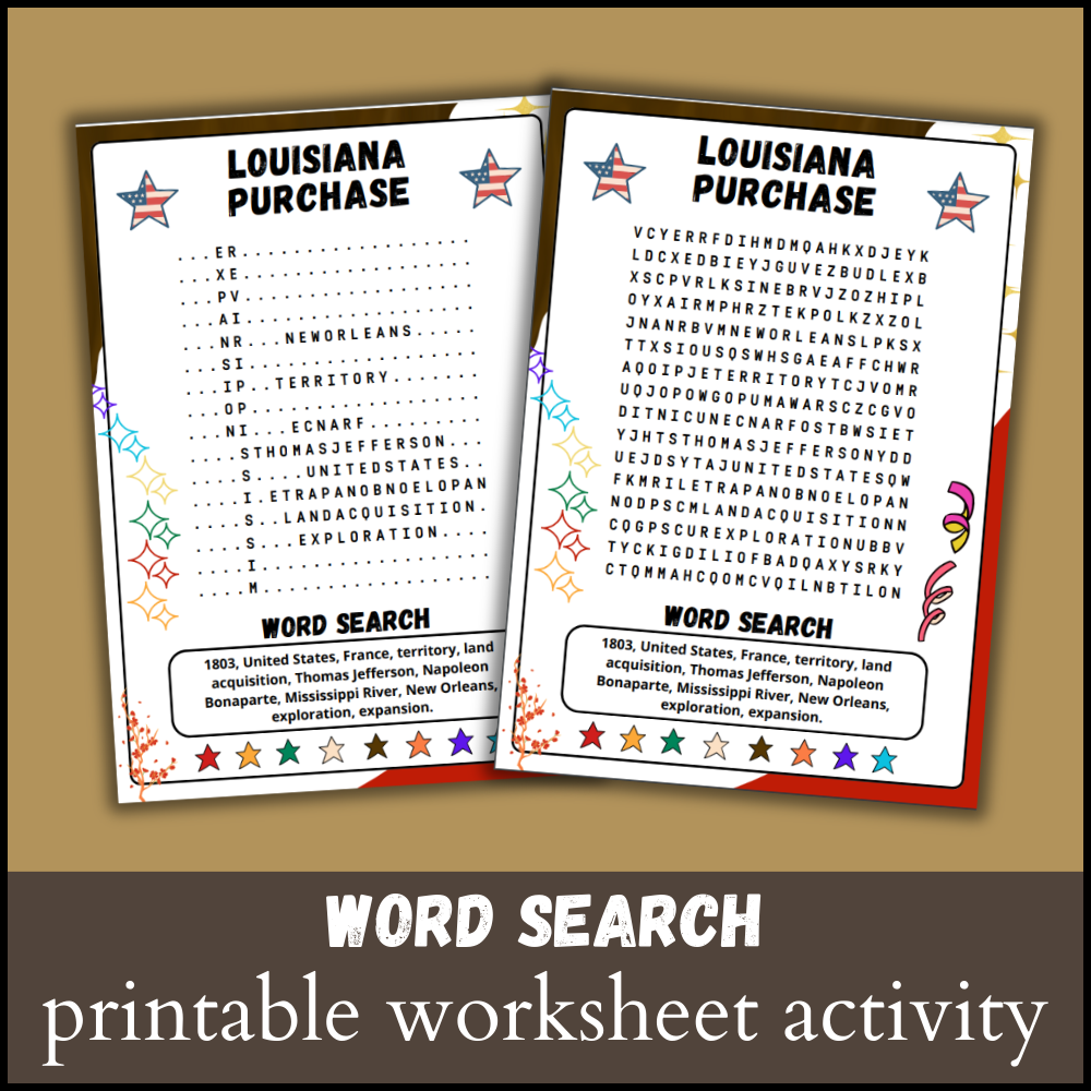 Louisiana Purchase Word Search Puzzle Worksheet Activity US 