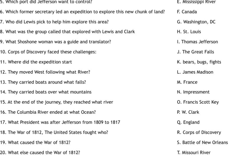 Free Printable Louisiana Purchase Worksheets